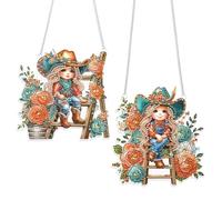 JISHSHAY 2 PCS Diamond Art Hanging Diamond Painting Sun Catchers Gem Art Table Wind Chimes Gem Painting Hanging Pendant Mosaic Kits for Adults Suncatchers Window Hangers Special Drills Flower Elf