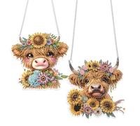 JISHSHAY 2 PCS Diamond Art Hanging Diamond Painting Sun Catchers Gem Art Table Wind Chimes Gem Painting Hanging Pendant Mosaic Kits for Adults Suncatchers Window Hangers Special Drills Cattle Cow
