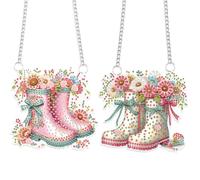 JISHSHAY 2 PCS Diamond Art Hanging Diamond Painting Sun Catchers Gem Art Table Wind Chimes Gem Painting Hanging Pendant Mosaic Kits for Adults Suncatchers Window Hangers Special Shape Boot Flower