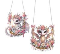 JISHSHAY 2 PCS Diamond Art Hanging Diamond Painting Sun Catchers Gem Art Table Wind Chimes Gem Painting Hanging Pendant Mosaic Kits for Adults Suncatchers Window Hangers Special Drills Dragon Flower