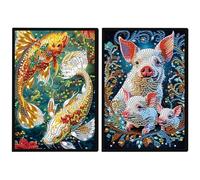 JISHSHAY 2 PCS Diamond Art Notebook Journal Diamond Painting Note Book Gem Art Sketchbook Gem Painting A5 Notebook Mosaic Kits for Adults Diary Special Shaped 14.5×21cm/5.7×8.26in Koi Pig