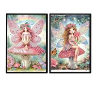 JISHSHAY 2 PCS Diamond Art Notebook Journal Diamond Painting Note Book Gem Art Sketchbook Gem Painting Diary Mosaic Kits for Adult Blank Notebook with Special Drill 14.5×21cm/5.7×8.26in Elf Mushroom