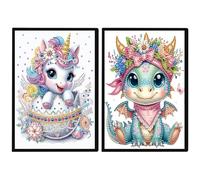 JISHSHAY 2 PCS Diamond Art Notebook Journal Diamond Painting Note Book Gem Art Sketchbook Gem Painting Diary Mosaic Kits for Adults Blank Notebook Special Drill 14.5×21cm/5.7×8.26in Unicorn Dinosaur