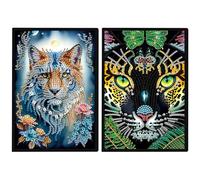 JISHSHAY 2 PCS Diamond Art Notebook Journal Diamond Painting Note Book Gem Art Sketchbook Gem Painting A5 Notebook Mosaic Kits for Adults Diary with Special Shaped 14.5×21cm/5.7×8.26in Tiger Panther
