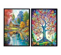 JISHSHAY 2 PCS Diamond Art Notebook Journal Diamond Painting Note Book Gem Art Sketchbook Gem Painting A5 Notebook Mosaic Kits for Adults Diary Special Shaped 14.5×21cm/5.7×8.26in House Tree