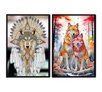 JISHSHAY 2 PCS Diamond Art Notebook Journal Diamond Painting Note Book Gem Art Sketchbook Gem Painting Blank Notebook Mosaic Kits for Adults Diary with Special Shaped 14.5×21cm/5.7×8.26in Wolf