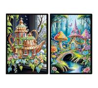 JISHSHAY 2 PCS Diamond Art Notebook Journal Diamond Painting Note Book Gem Art Sketchbook Gem Painting Blank Notebook Mosaic Kits for Adults Diary with Special Shape 14.5×21cm/5.7×8.26in House