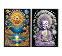 JISHSHAY 2 PCS Diamond Art Notebook Journal Diamond Painting Note Book Gem Art Sketchbook Gem Painting A5 Notebook Mosaic Kits for Adults Diary Special Shaped 14.5×21cm/5.7×8.26in Sun Buddha