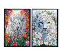 JISHSHAY 2 PCS Diamond Art Notebook Journal Diamond Painting Note Book Gem Art Sketchbook Gem Painting A5 Notebook Mosaic Kits for Adults Diary with Special Shaped 14.5×21cm/5.7×8.26in Lion