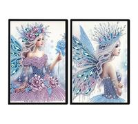 JISHSHAY 2 PCS Diamond Art Notebook Journal Diamond Painting Note Book Gem Art Sketchbook Gem Painting Diary Mosaic Kits for Adults Blank Notebook with Special Drills 14.5×21cm/5.7×8.26in Fairy Elf