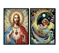 JISHSHAY 2 PCS Diamond Art Notebook Journal Diamond Painting Note Book Gem Art Sketchbook Gem Painting A5 Notebook Mosaic Kits for Adults Diary Special Shaped 14.5×21cm/5.7×8.26in Jesus Angel