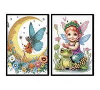 JISHSHAY 2 PCS Diamond Art Notebook Journal Diamond Painting Note Book Gem Art Sketchbook Gem Painting Diary Mosaic Kits for Adults Blank Notebook, Special Drills 14.5×21cm/5.7×8.26in Fairy Elf