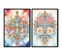 JISHSHAY 2 PCS Diamond Art Notebook Journal Diamond Painting Note Book Gem Art Sketchbook Gem Painting Diary Mosaic Kits for Adults Blank Notebook, Special Drills 14.5×21cm/5.7×8.26in Cross Flower