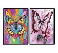 JISHSHAY 2 PCS Diamond Art Notebook Journal Diamond Painting Note Book Gem Art Sketchbook Gem Painting Diary Mosaic Kits for Adults Blank Notebook with Special Drills 14.5×21cm/5.7×8.26in Butterfly