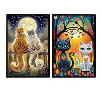 JISHSHAY 2 PCS Diamond Art Notebook Journal Diamond Painting Note Book Gem Art Sketchbook Gem Painting A5 Notebook Mosaic Kits for Adults Diary with Special Shaped 14.5×21cm/5.7×8.26in Cat