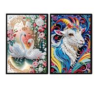 JISHSHAY 2 PCS Diamond Art Notebook Journal Diamond Painting Note Book Gem Art Sketchbook Gem Painting A5 Notebook Mosaic Kits for Adults Diary Special Shaped 14.5×21cm/5.7×8.26in Swan Antelope