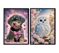 JISHSHAY 2 PCS Diamond Art Notebook Journal Diamond Painting Note Book Gem Art Sketchbook Gem Painting A5 Notebook Mosaic Kits for Adults Diary Special Shaped 14.5×21cm/5.7×8.26in Dog Owl
