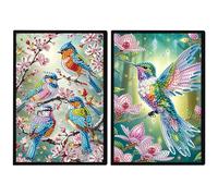 JISHSHAY 2 PCS Diamond Art Notebook Journal Diamond Painting Note Book Gem Art Sketchbook Gem Painting A5 Notebook Mosaic Kits for Adults Diary with Special Shaped 14.5×21cm/5.7×8.26in Bird
