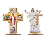 JISHSHAY 2 Pcs Diamond Painting Tabletop Decorations Jesus Cross Diamond Art Desk Ornament Kit with Acrylic Plate Special Shaped Crystal Gem Art Diamond Art Kits for Adults Handmade Craft