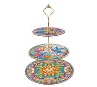 JISHSHAY 3 Tier Mandala Bird Flower Diamond Painting Cupcake Stand Diamond Art Cake Stand Metal Rod Dessert Table Display Set Cupcake Tower Tiered Tray Stand Cupcake Holder Dessert Stands Tea Party