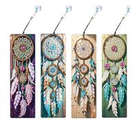 JISHSHAY 4 PCS Diamond Art Bookmarks Diamond Painting Book Marker Gem Art Book Marks for Reading Dimond Art Paintings Bookmark Making kit Bookmarks for Book Lovers Bookmarkers 2.28×7.67in Dreamcatcher