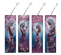 JISHSHAY 4 PCS Diamond Art Bookmarks Diamond Painting Book Marks Gem Art Bookmarkers Gem Painting Book Markers Mosaic Kits for Adults Special Shaped Drills with Crystal Pendants Elf Fairy