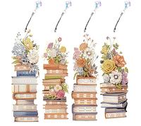 JISHSHAY 4 PCS Diamond Painting Bookmarks Flower Diamond Art Book Marks for Reading Gem Art Bookmarkers Gem Painting Book Markers Embroidery Kit Special Shaped Drills with Crystal Pendant