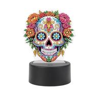 JISHSHAY 5D DIY Halloween Diamond Painting Night Light - Skull Flower Special Shape Bedside Lamp - Gothic Art Crafts for Adults