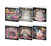 JISHSHAY 6 PCS Cake Diamond Painting Greeting Cards Happy Birthday Diamond Art Birthday Cards with Envelopes Gem Art Gem Painting Mosaic Kits for Adults for Thanksgiving Anniversary Valentine
