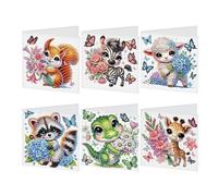 JISHSHAY 6 PCS Diamond Art Greeting Cards Animal Diamond Painting Birthday Cards Animal Gem Art Gem Painting Mosaic Kits for Adults for Thanksgiving Anniversary Valentine Graduation All-Occasion