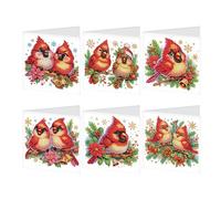 JISHSHAY 6 PCS Diamond Art Greeting Cards Diamond Painting Birthday Cards with Envelopes Gem Art Gem Painting with Special Drills,for Thanksgiving Birthday Anniversary Valentine Festival,Bird Cardinal
