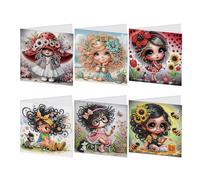 JISHSHAY 6 PCS Diamond Art Greeting Cards Diamond Painting Birthday Cards with Envelopes Gem Art Gem Painting with Special Drills for Thanksgiving Birthday Anniversary Valentine Festival Fairy Elf