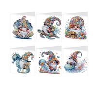 JISHSHAY 6 PCS Diamond Art Greeting Cards Diamond Painting Birthday Cards with Envelopes Gem Art Gem Painting with Special Drills for Thanksgiving Festival Gnome Jellyfish Sea Horse Sea Turtle