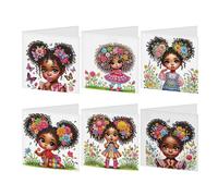 JISHSHAY 6 PCS Diamond Art Greeting Cards Diamond Painting Birthday Cards with Envelopes Gem Art Gem Painting Special Drills, for Thanksgiving Anniversary Valentine Festival, African Woman Flower