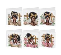 JISHSHAY 6 PCS Diamond Art Greeting Cards Diamond Painting Birthday Cards with Envelopes Gem Art Gem Painting Special Drills, for Thanksgiving Anniversary Valentine Festival, African Woman Crucifix