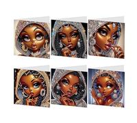 JISHSHAY 6 PCS Diamond Art Greeting Cards Diamond Painting Birthday Cards with Envelopes Gem Art Gem Painting Special Drills, for Thanksgiving Birthday Anniversary Valentine Festival, African Woman