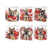 JISHSHAY 6 PCS Diamond Art Greeting Cards Diamond Painting Birthday Cards with Envelopes Gem Art Gem Painting Special Drills, for Thanksgiving Anniversary Valentine Birthday Festival, Dog Rose