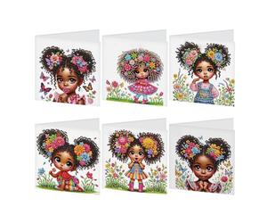 JISHSHAY 6 PCS Diamond Art Greeting Cards Diamond Painting Birthday Cards with Envelopes Gem Art Gem Painting Special Drills, for Thanksgiving Anniversary Valentine Festival, African Woman Flower