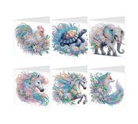 JISHSHAY 6 PCS Diamond Art Greeting Cards Horse Diamond Painting Birthday Cards Elephant Gem Art Fox Gem Painting Mosaic Kits for Adults for Thanksgiving Anniversary Valentine Graduation All-Occasion