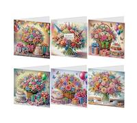 JISHSHAY 6 PCS Diamond Painting Greeting Cards Diamond Art Greeting Cards for Adults Gem Painting Birthday Cards Diamond Art for Adults Blank Cards for Holiday Birthday with Envelopes Happy Birthday