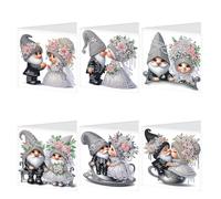 JISHSHAY 6 PCS Diamond Painting Greeting Cards Gnome Couple Diamond Art Birthday Cards with Envelopes Mosaic Kits for Adults Gem Art Gem Painting for Thanksgiving Anniversary Valentine Festival