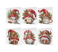 JISHSHAY 6 PCS Xmas Diamond Art Greeting Cards Xmas Diamond Painting Christmas Cards with Envelopes Gem Art Gem Painting Mosaic Kits for Adults with Special Shaped, Gnome Santa Claus Merry Christmas