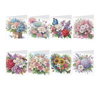 JISHSHAY 8 PCS Diamond Painting Greeting Cards Diamond Art Greeting Cards Kits Diamond Art Kits for Adults Birthday Cards Diamond Painting Kits Blank Cards for Holiday Birthday with Envelope Flower