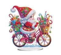 JISHSHAY Christmas Diamond Art Desk Ornaments Santa Claus Bicycle Diamond Painting Table Ornaments Xmas Gem Art Table Top Decorations Gem Painting Desktop Decoration Embroidery Kit Desk Top Kits