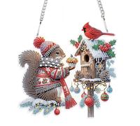 JISHSHAY Christmas Diamond Art Hanging Diamond Painting Sun Catchers Gem Art Table Wind Chimes Gem Painting Hanging Pendant Mosaic Kits for Adults Suncatchers Window Hangers Special Drills Squirrel