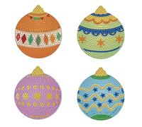 JISHSHAY Diamond Art Coasters Set of 4 - 5D DIY Lantern Painting Kits, Wooden Cork Beer Mats for Coffee Table Decoration, Craft Kits for Adults