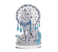 JISHSHAY Diamond Art Desk Ornaments Diamond Painting Desktop Decoration Gem Art Table Top Decorations Gem Painting Table Ornaments Mosaic Kits for Adults Desk Top with Special Shape Wolf Dreamcatcher
