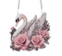 JISHSHAY Diamond Art Hanging Diamond Painting Sun Catchers Gem Art Table Wind Chimes Gem Painting Hanging Pendant Mosaic Kits for Adults Suncatchers Window Hangers with Special Drills Swan Flower