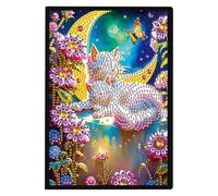 JISHSHAY Diamond Art Notebook Journal Diamond Painting Note Book Gem Art Sketchbook Gem Painting Blank Notebook Mosaic Kits for Adults Diary with Special Shaped 14.5×21cm/5.7×8.26in Cat Flower