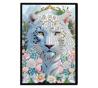 JISHSHAY Diamond Art Notebook Journal Diamond Painting Note Book Gem Art Sketchbook Gem Painting Blank Notebook Mosaic Kits for Adults Diary with Special Shape Drills 14.5×21cm/5.7×8.26in Lion Flower